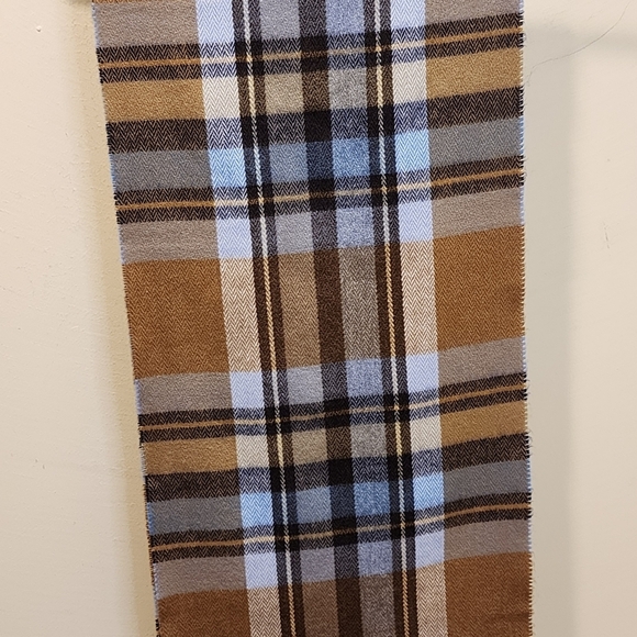 Geoffrey Beene Classic Plaid Fringe Scarf in Brown and Blue - Picture 3 of 5